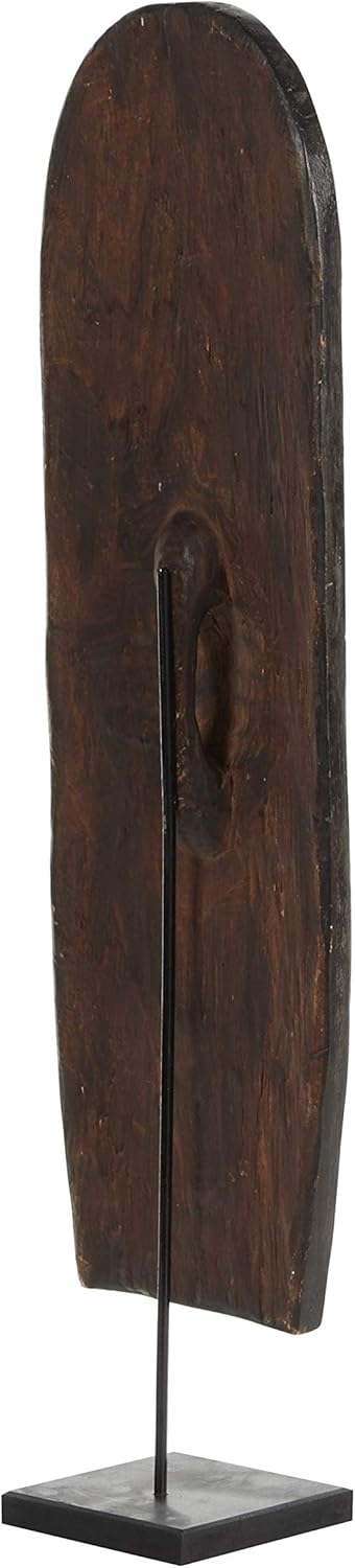 Hand-Carved Oval Wood Tikar Shield on Stand N120
