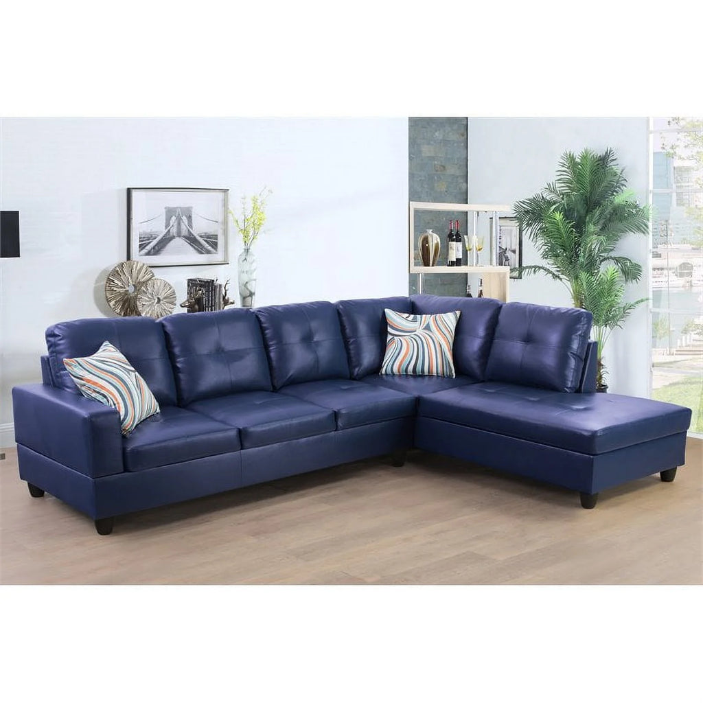 Blue Faux Leather Right Sectional Sofa D196100