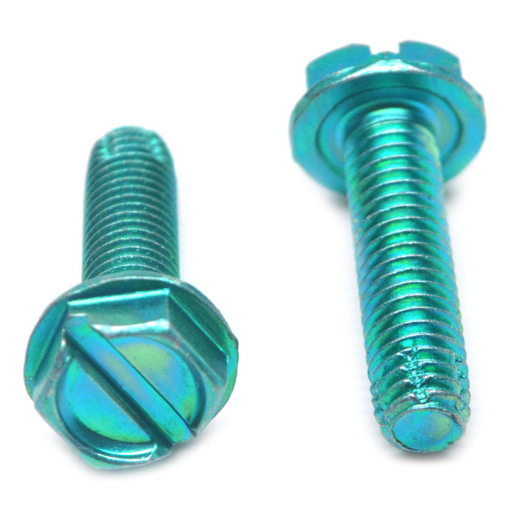 #6-32 x 1/4 Coarse Thread Thread Cutting Screw Slotted Hex Washer Head Low Carbon Steel Green Zinc Plated J1420