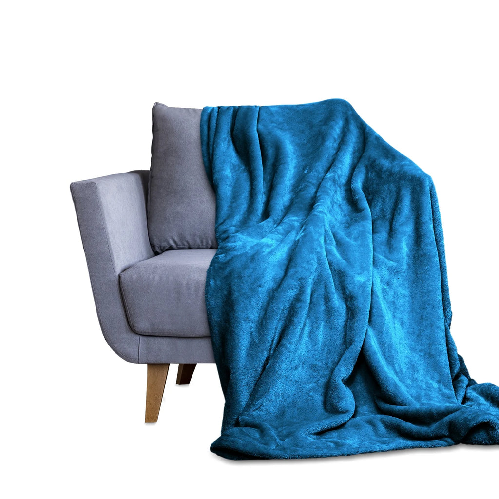 Blue Plush Microfiber Throw Blanket L675707