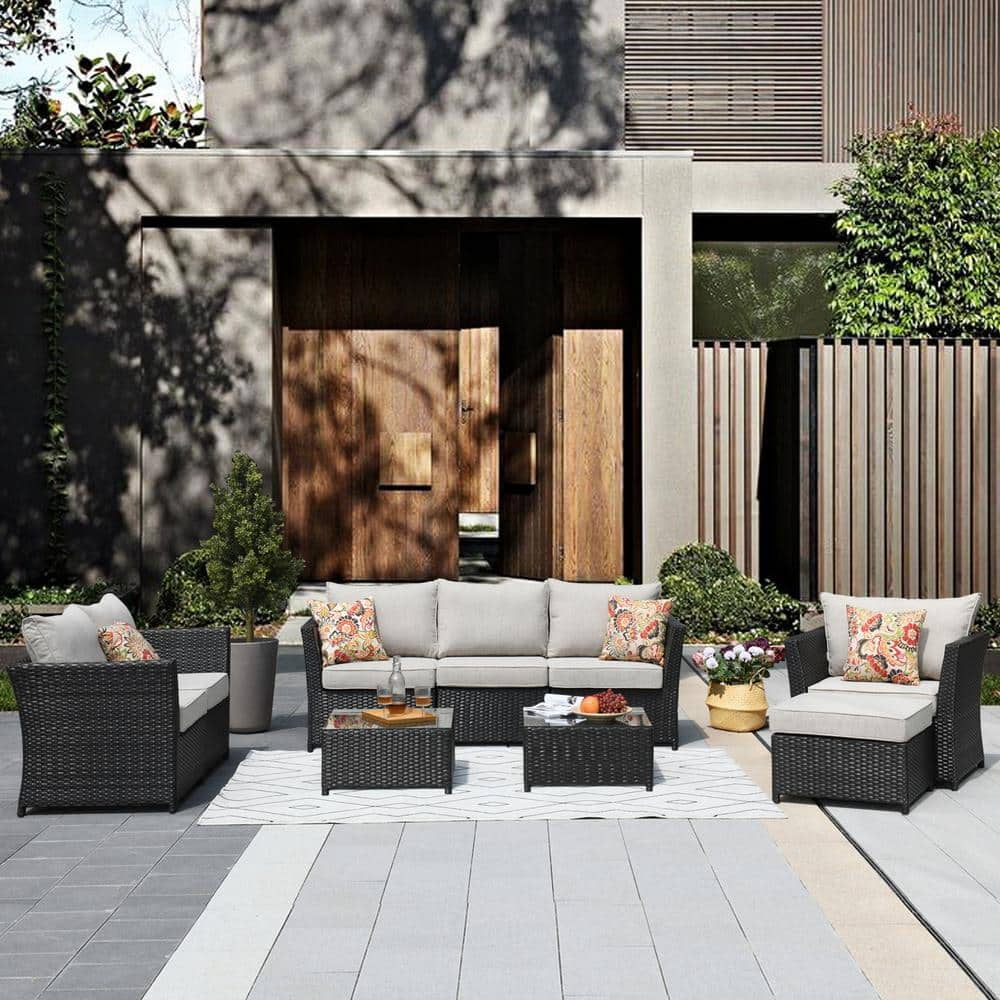 9 Pieces PE Rattan Wicker Patio Sofa Set with Cushions C264