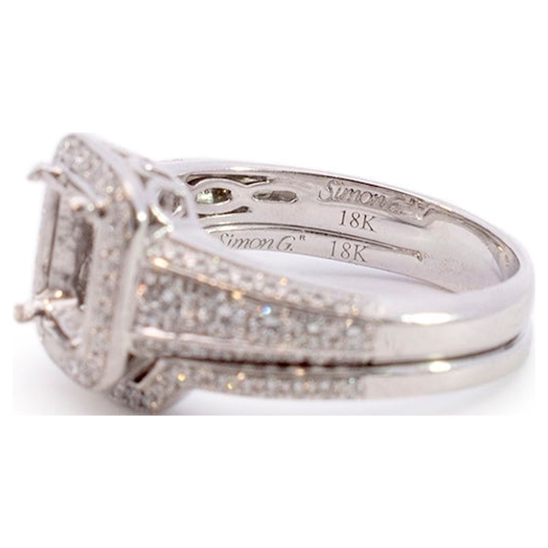 18K White Gold Rectangle Halo Diamond Engagement Ring O3525