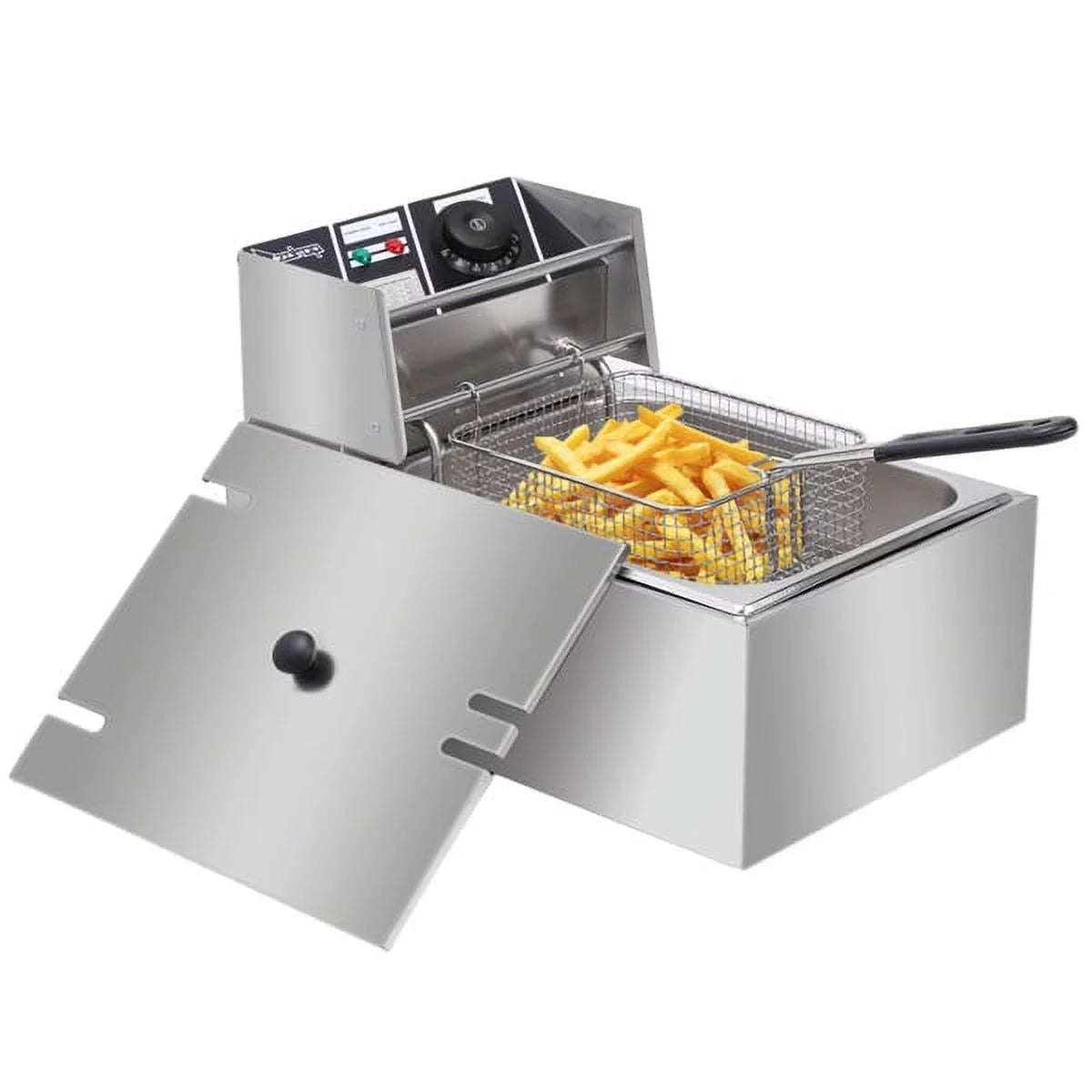 Silver Stainless Steel Single Tank Electric Fryer with Basket 6L O677142