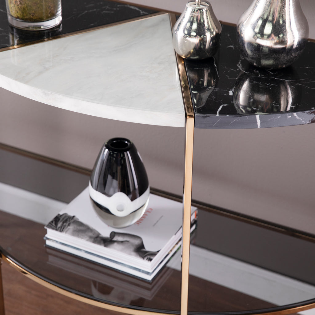Half Moon Faux Marble Console Table Y403572
