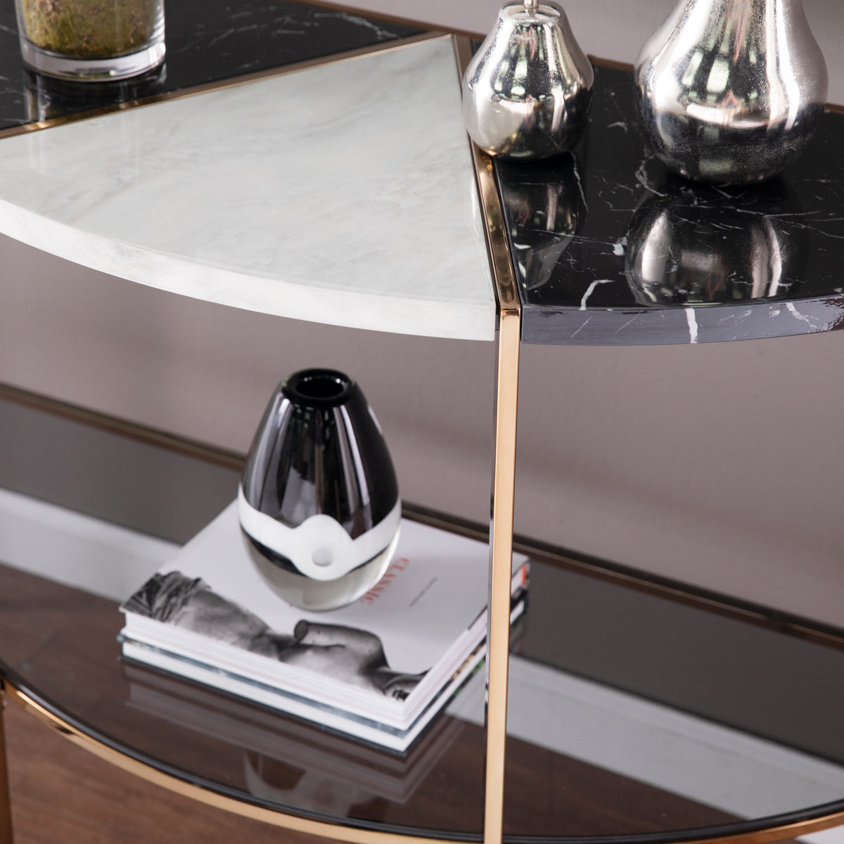 Half Moon Faux Marble Console Table Y403572