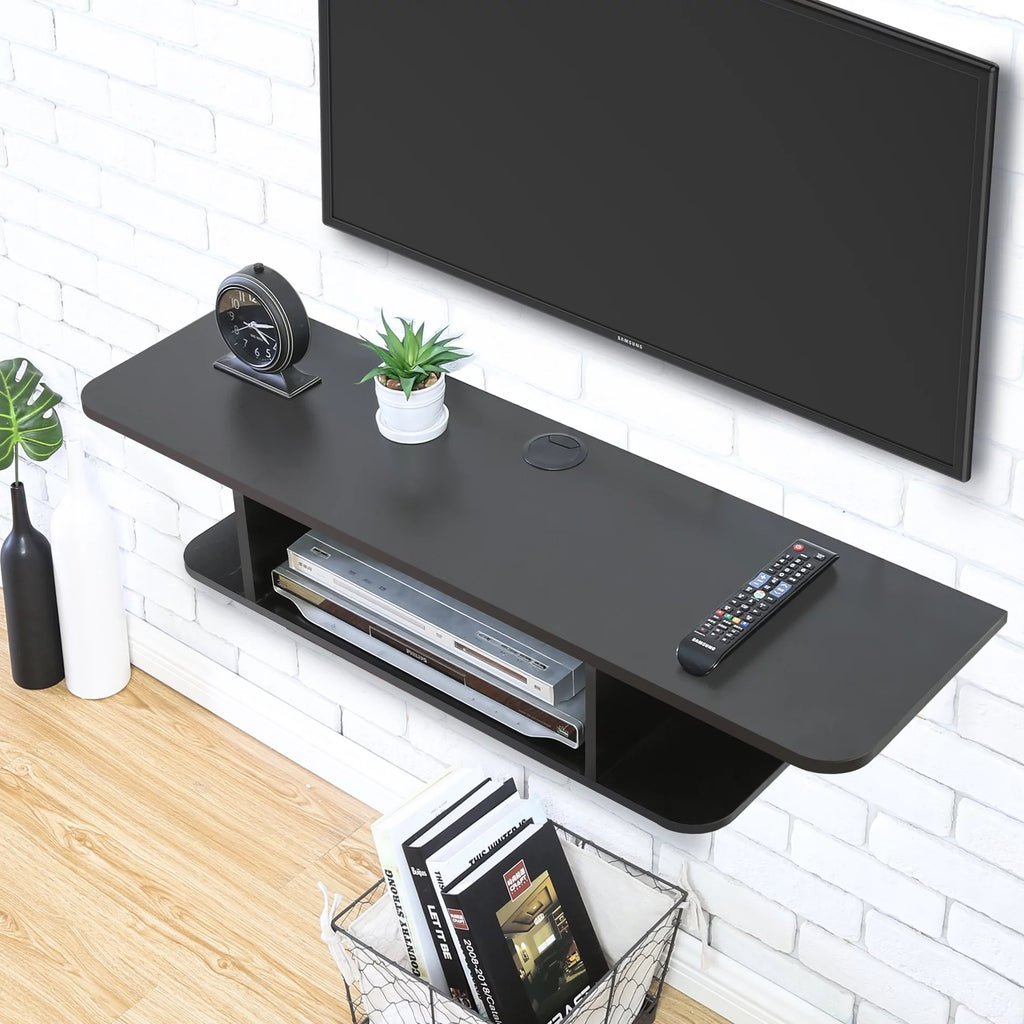 Black Wall Mounted Floating TV Shelf Media Console N645475