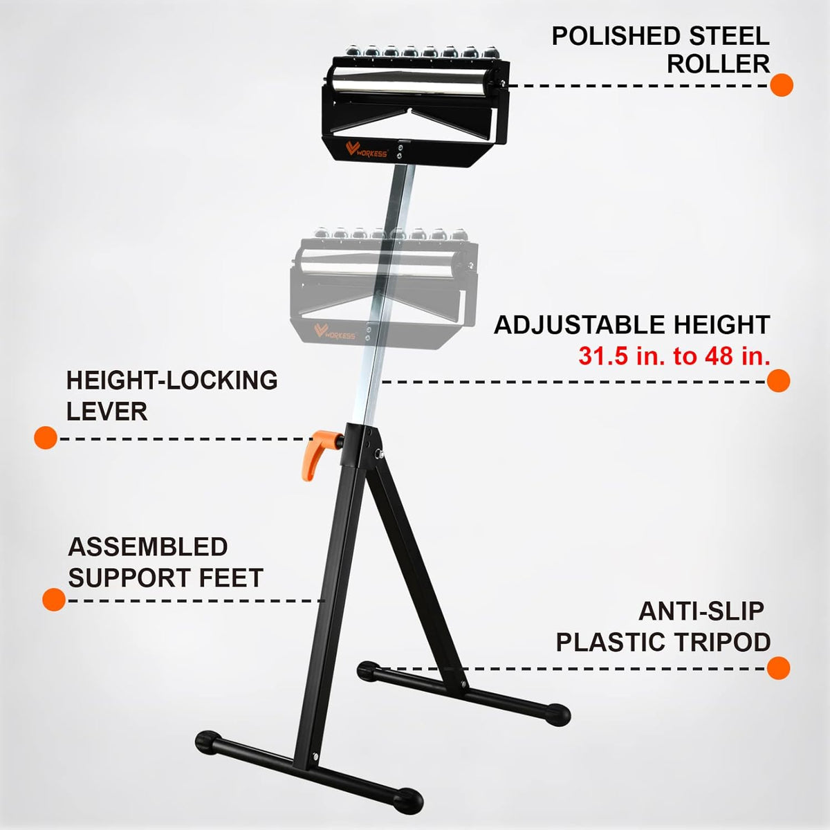 Roller Support Stand, Adjustable Height, Pack of 2 E687425