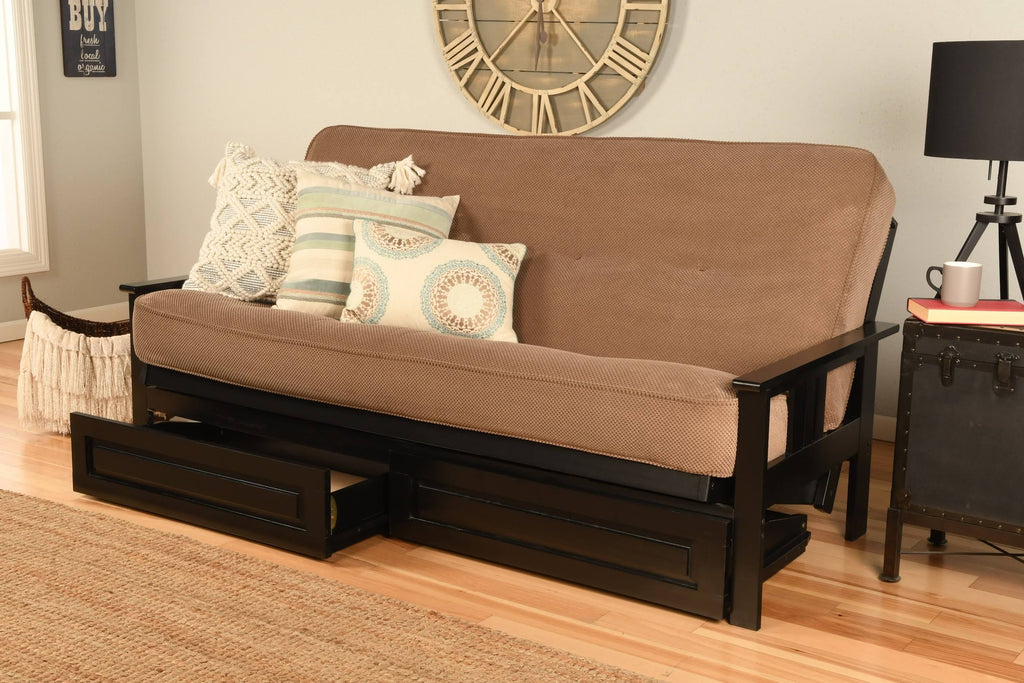 Mocha Brown/Black Full Futon with Fabric Mattress N8984