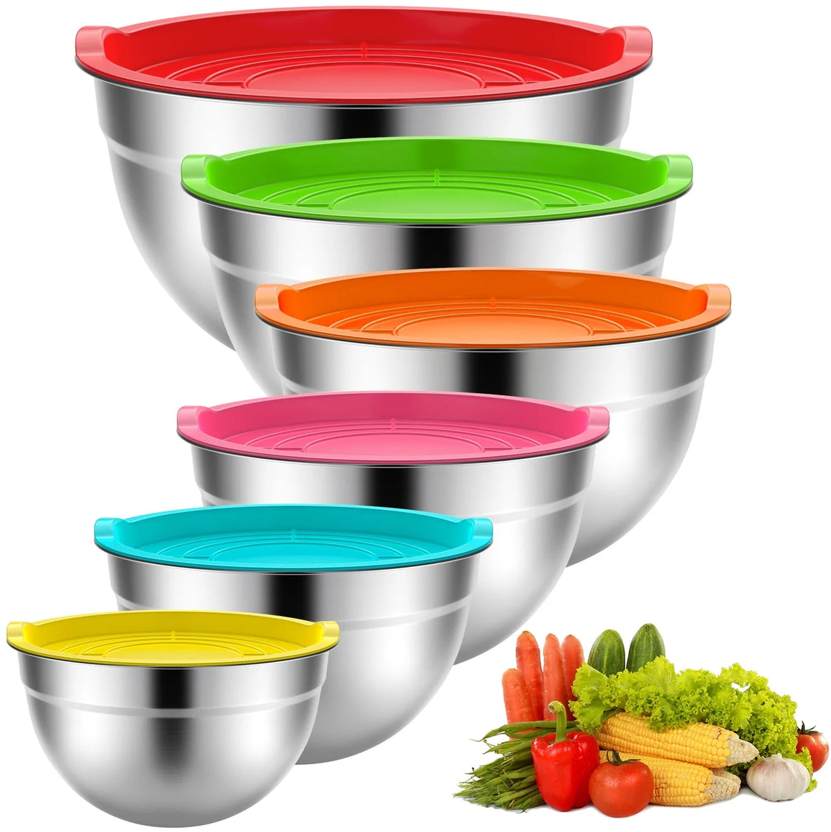 Stainless Steel Mixing Bowls Set with Lids 7 Pc M303374