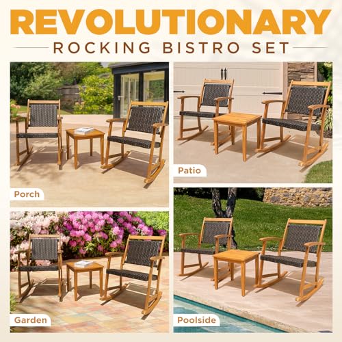 Wood Wicker 3 Piece Patio Bistro Set A237