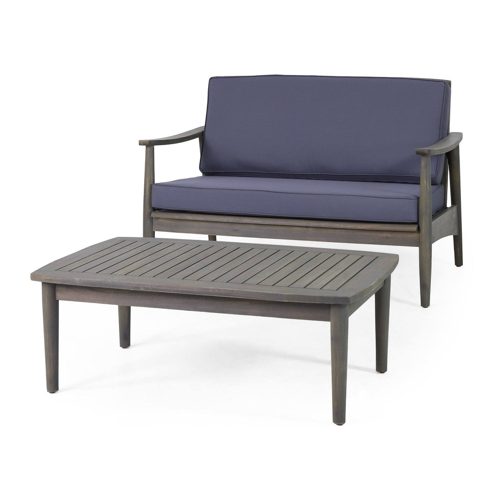 2pc Acacia Wood Loveseat Set with Coffee Table - Gray/Dark Gray Q1394