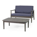 2pc Acacia Wood Loveseat Set with Coffee Table - Gray/Dark Gray Q1394