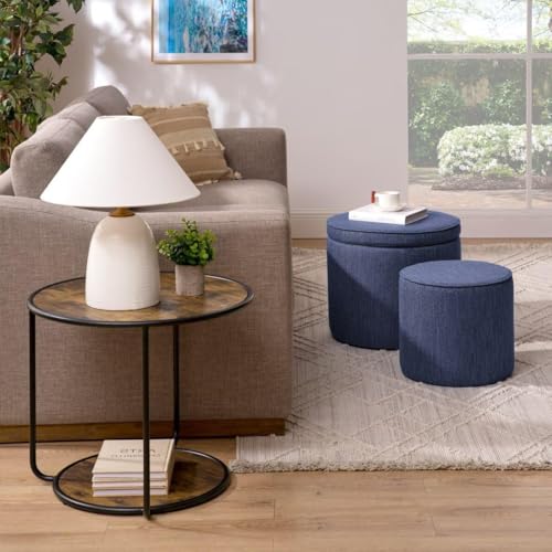 2 Pcs Linen Upholstered Storage Ottoman and Coffee Table Set X24932