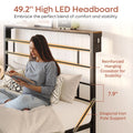 Queen Size Black Metal Platform Bed Frame with Storage Headboard R91862