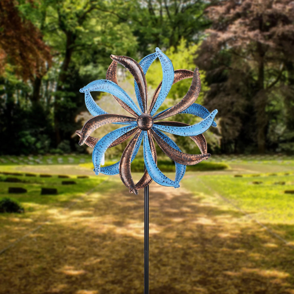 Blue Flower Metal Stake Wind Spinner N674