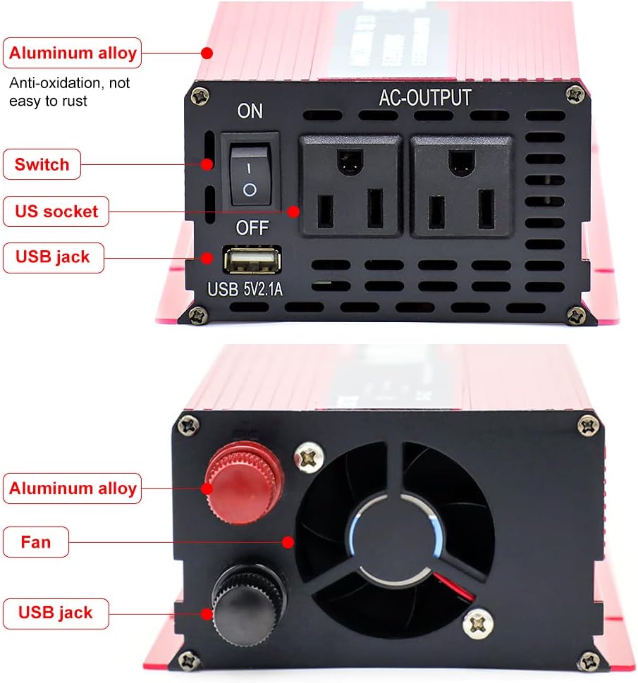 1000W Pure Sine Wave Power Inverter 12V 110V DC to AC Car Inverter with LED Display H5022