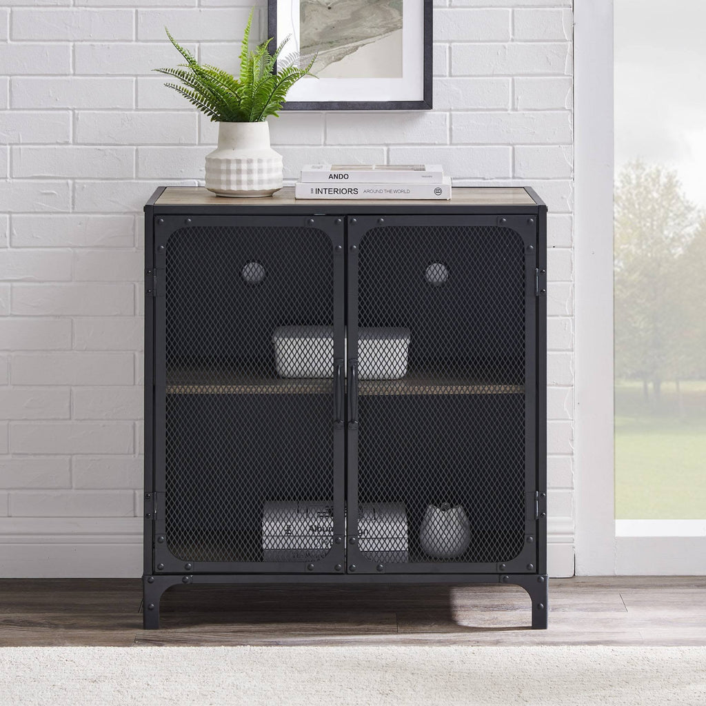 Urban Industrial Accent Cabinet with Mesh Gray Wash O8662