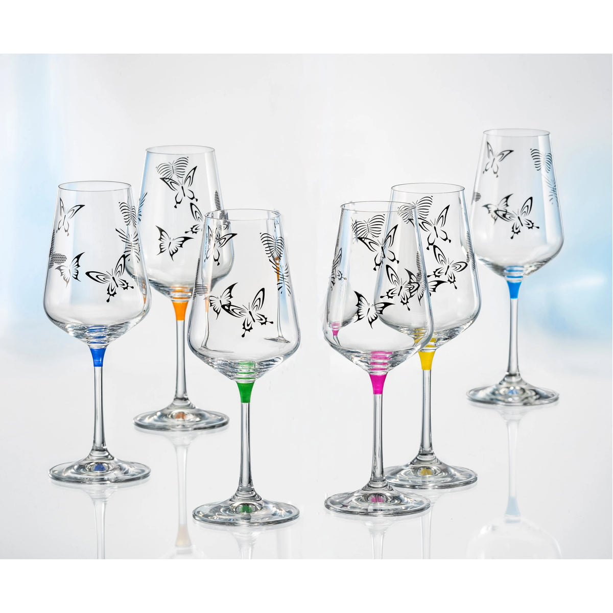 Assorted Colors Butterfly Wine Glasses Set of 6 12 oz B471