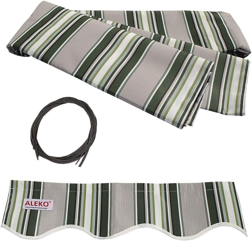 Retractable Motorized Patio Awning 12x10 Multistripe-Green Y9576