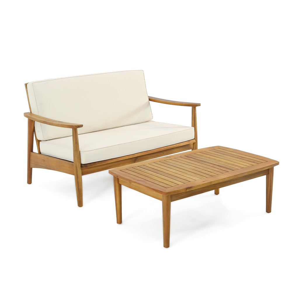 2pc Acacia Wood Loveseat Set with Coffee Table - Gray/Dark Gray Q1394