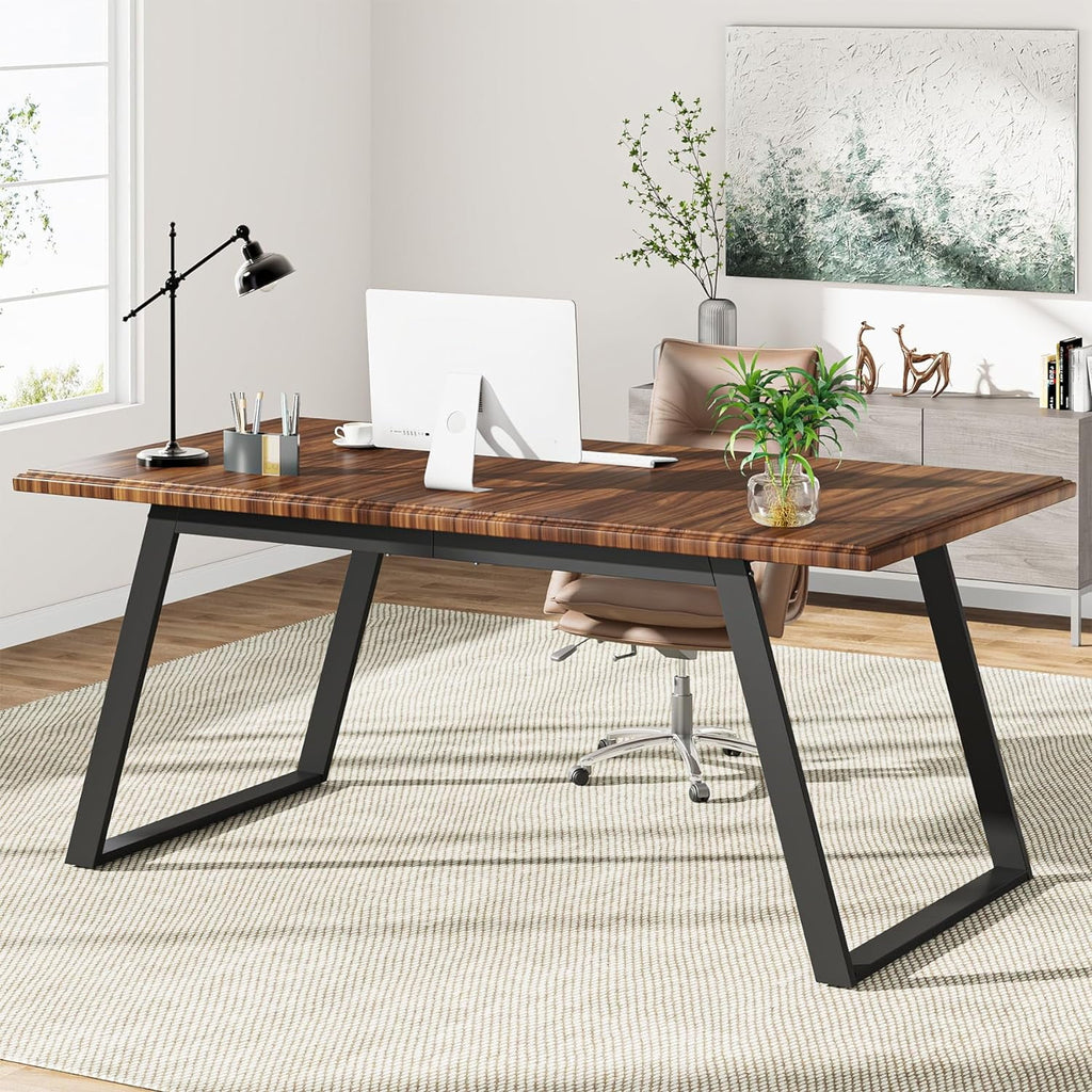 63 Inch Brown Black Office Desk with Metal P521546
