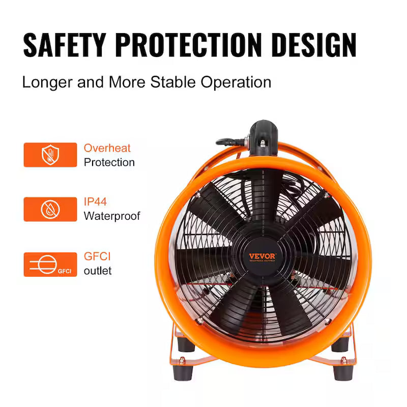 10 in. Heavy-Duty Portable Blower Fan with Duct Hose E2287