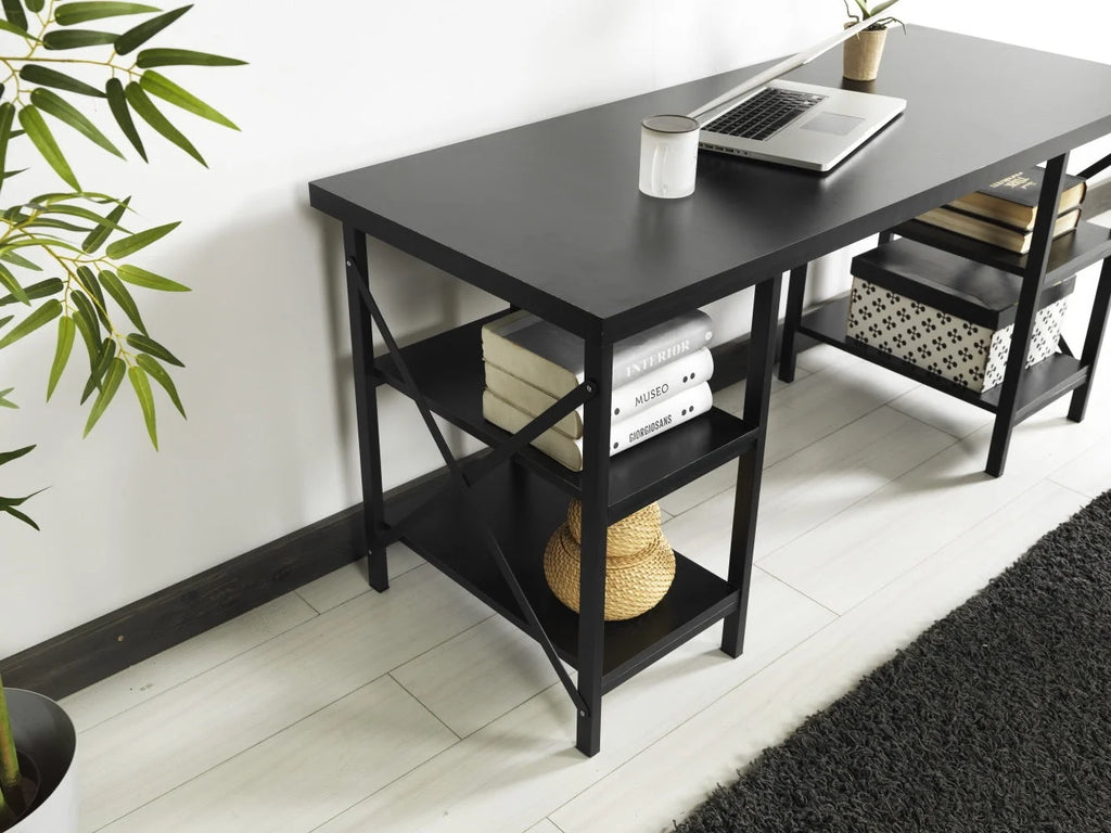 60" Extra Wide Wood Top 4 Shelves Writing and Computer Desk D9545
