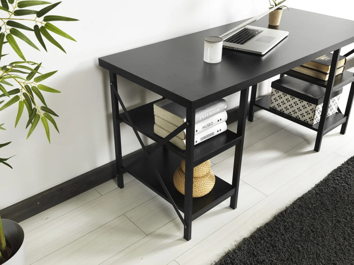 60" Extra Wide Wood Top 4 Shelves Writing and Computer Desk D9545