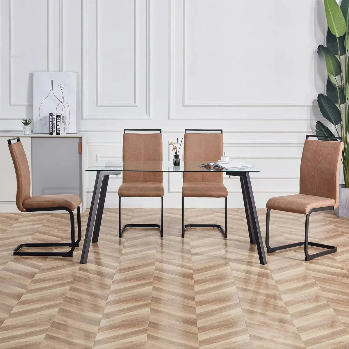 Soft Fabric Dining Chairs Set of 6 with Padded Seat F642794