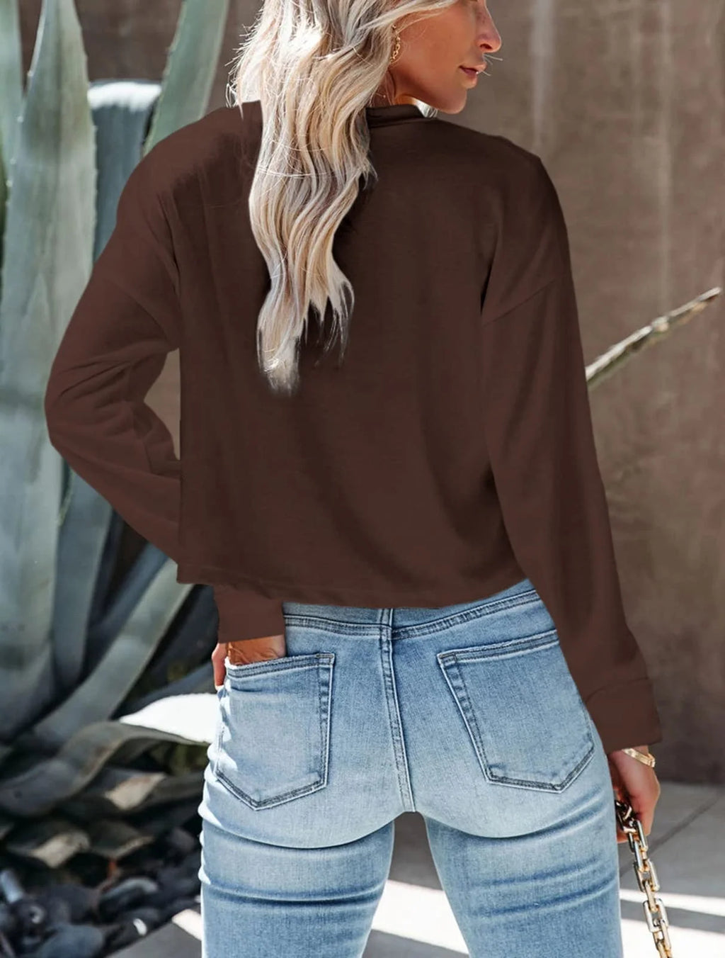 Women Long Sleeve Cropped T-Shirts Solid Tops S-2XL M148225
