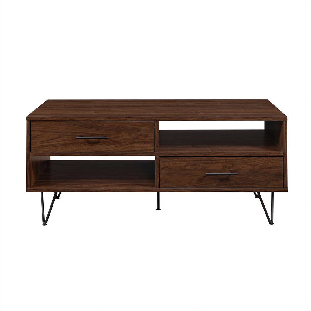 42" 2-Drawer Wood Coffee Table with Hairpin Legs N710048