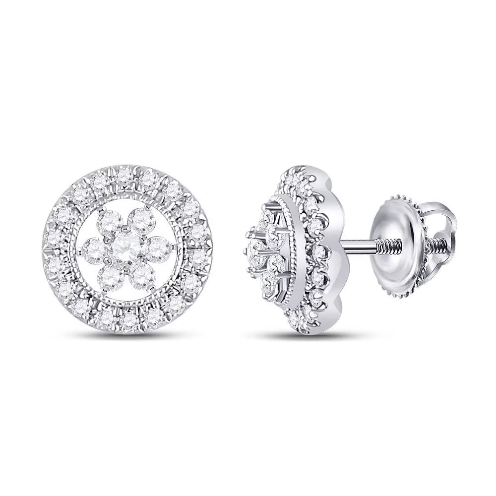 14kt White Gold Diamond Floral Cluster Earrings 3/8 Cttw N163374