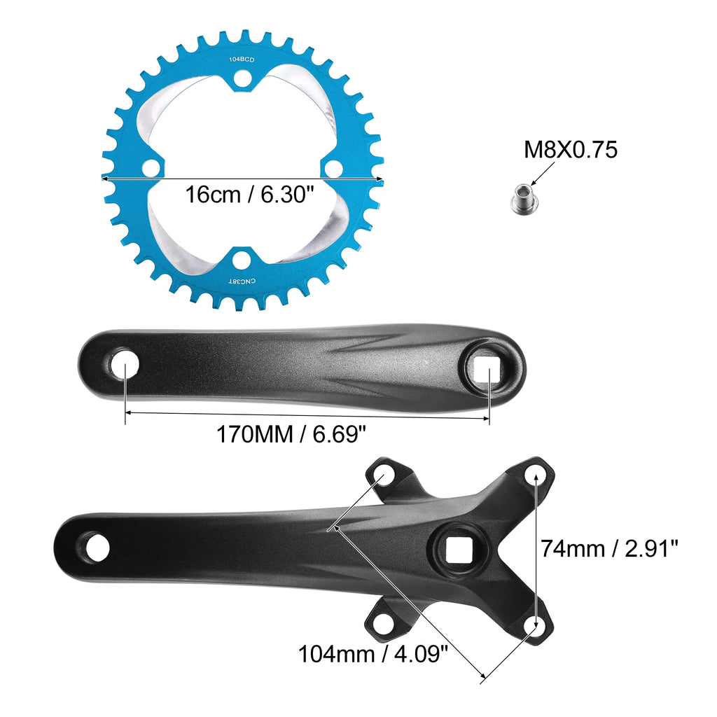170mm Mountain Bike Square Taper Crankset 104 BCD 38T Blue B908394