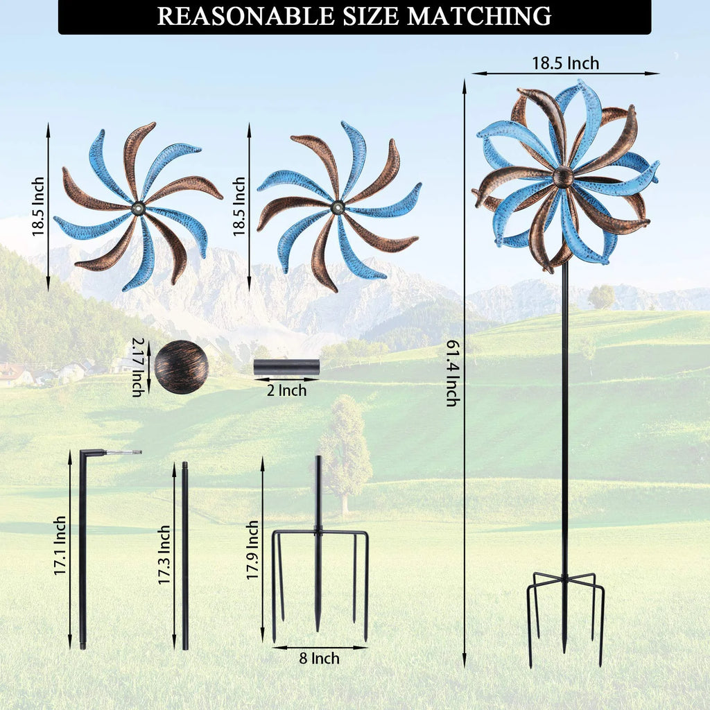Blue Flower Metal Stake Wind Spinner N674