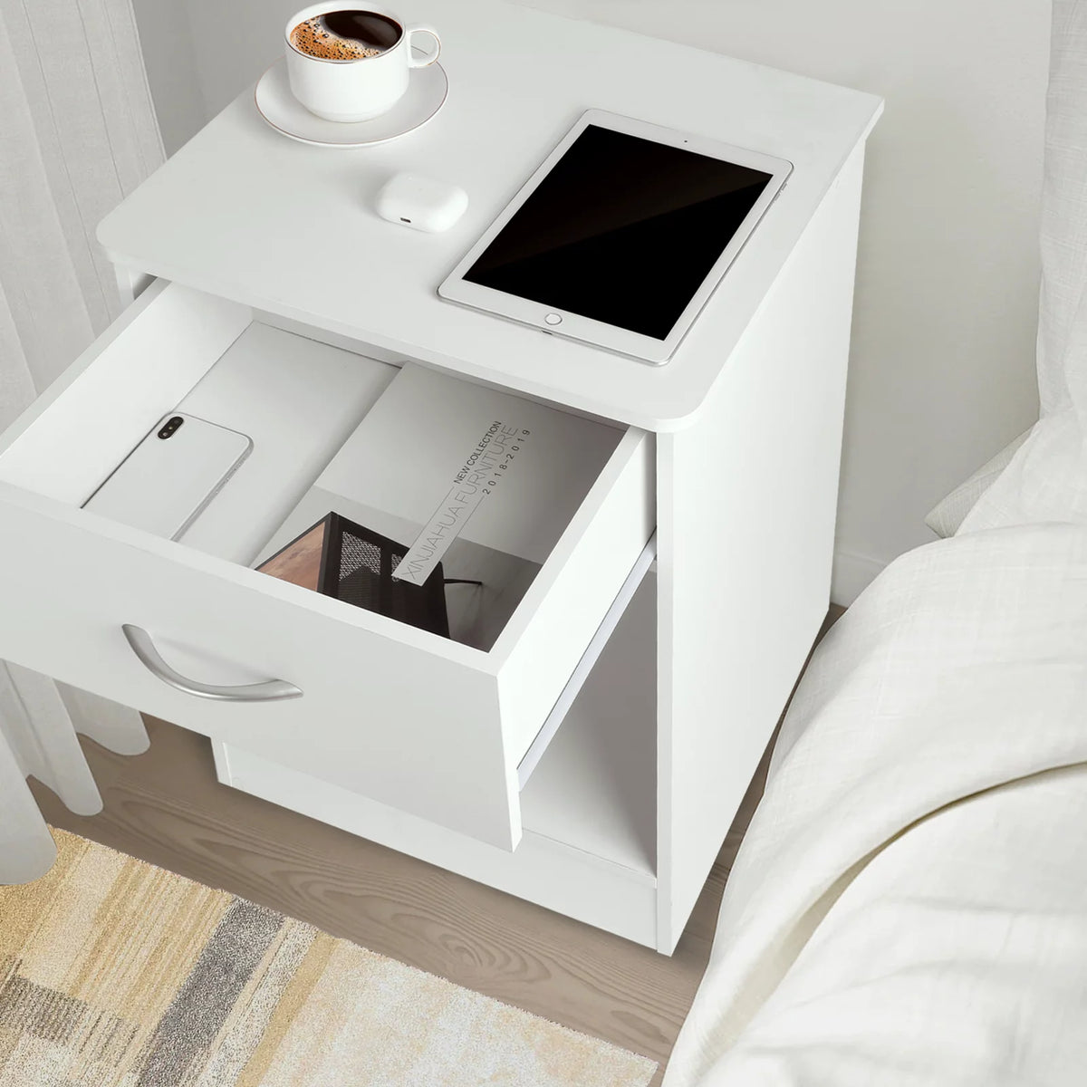 White Nightstand with Drawer L456