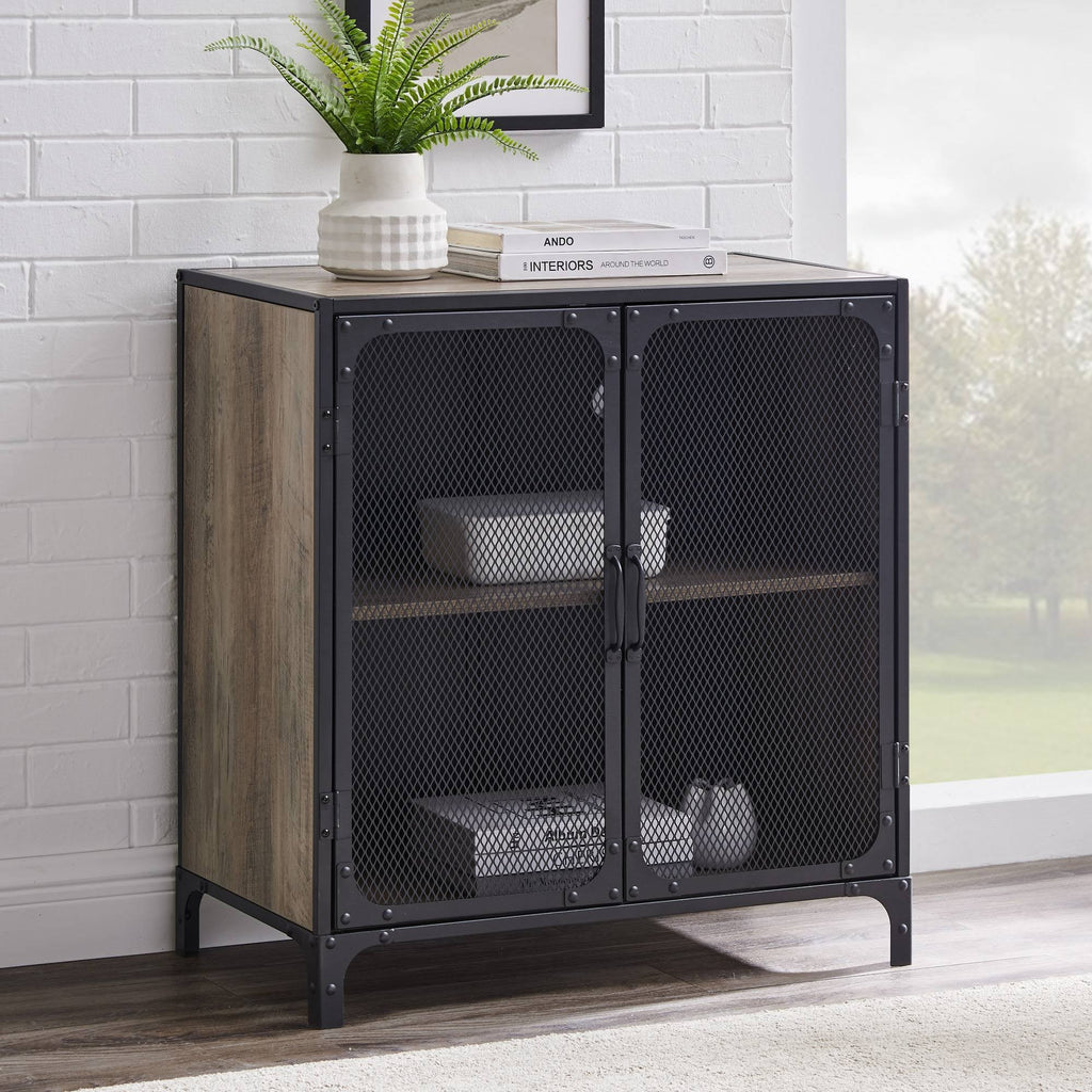 Urban Industrial Accent Cabinet with Mesh Gray Wash O8662