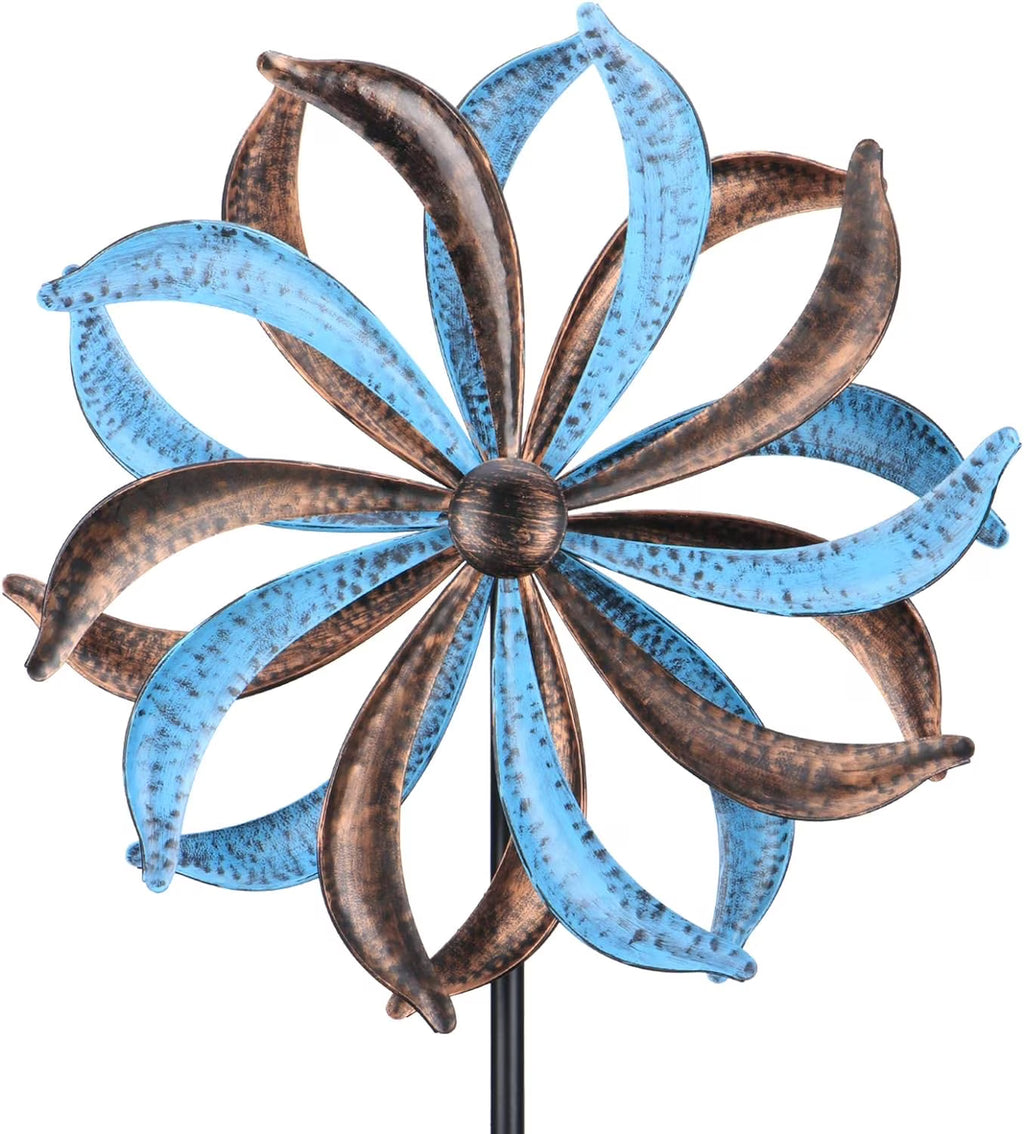 Blue Flower Metal Stake Wind Spinner N674