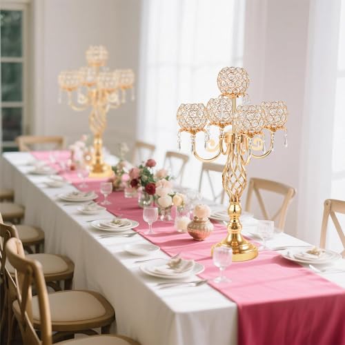 5-Arm Crystal Candelabra Candle Holder Stand with Crystal Bowl A529