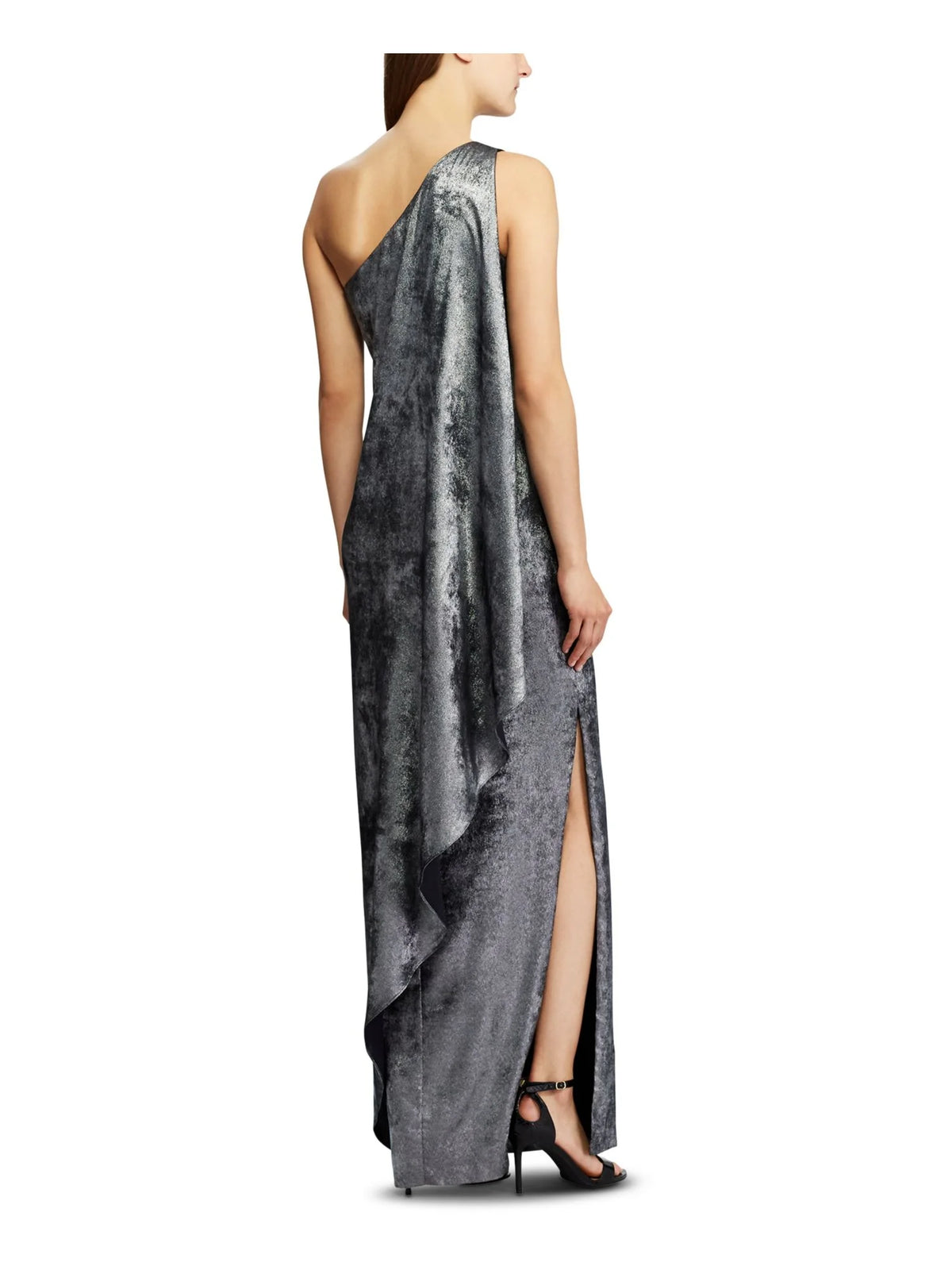 Silver Sleeveless Asymmetrical Neckline Maxi Sheath Dress Q6728