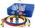 A/C Manifold Gauge Set R134a Refrigeration Kit Brass 4FT w/Case, 1/4 SAE Fittings G335