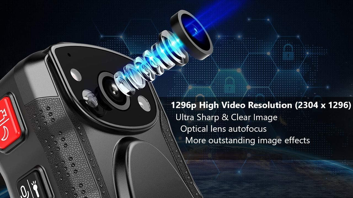 1296P UHD Body Camera with Audio, 128GB, 2 Inch Display, Night Vision, Waterproof, Shockproof D1985