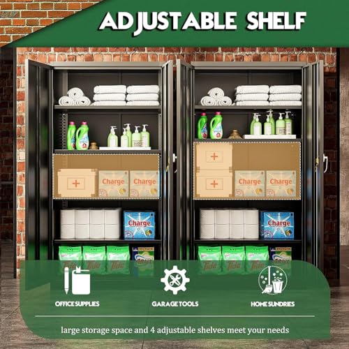 72" Black Locking Metal Storage Cabinet with Doors and 4 Adjustable Shelves G653