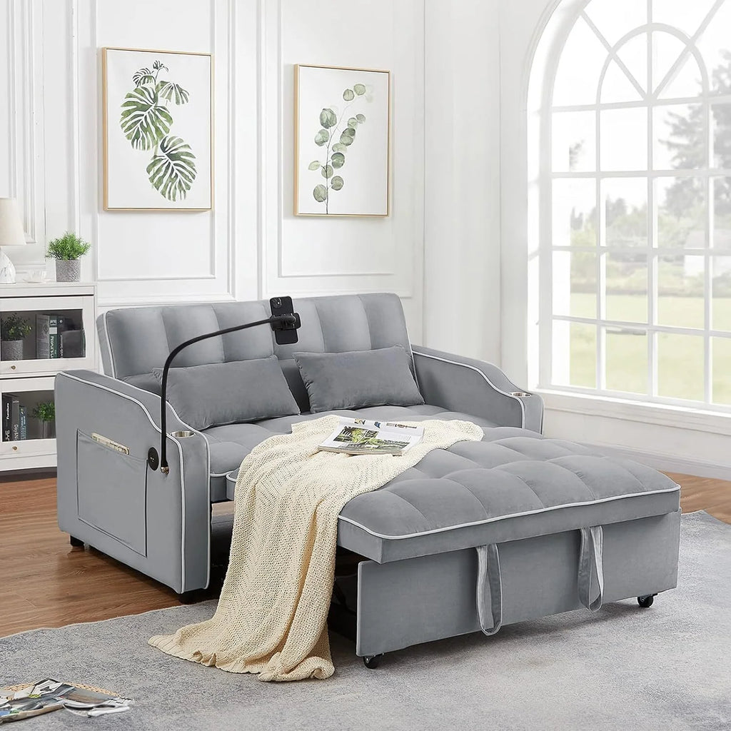 55" Tufted Velvet Convertible Sofa Bed L9422