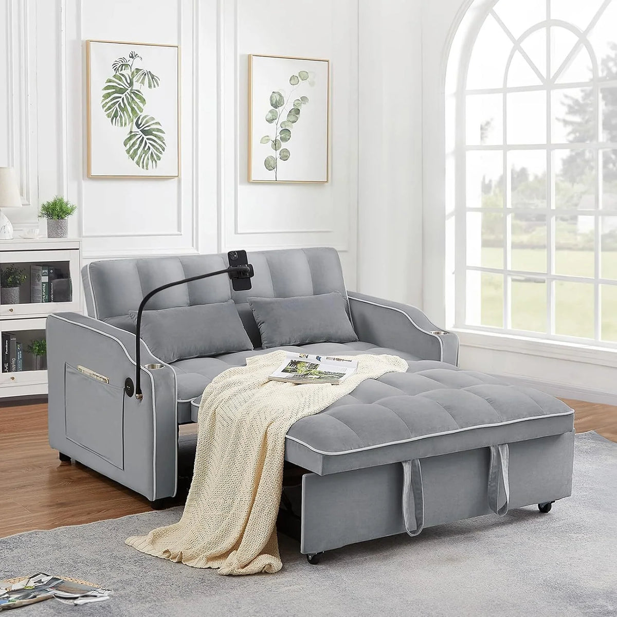 55" Tufted Velvet Convertible Sofa Bed L9422