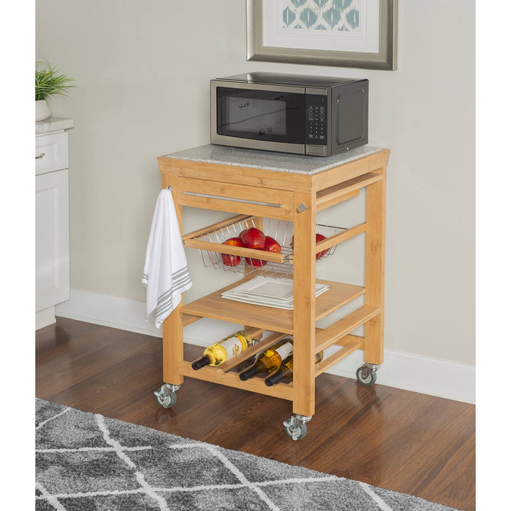 Bamboo Granite Top Kitchen Cart W27667