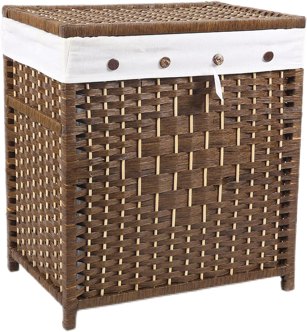 Brown Paper Rope Woven Laundry Basket with Lid W774