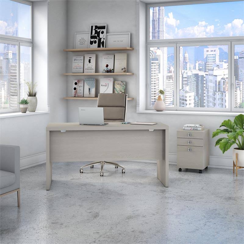 Gray Sand Credenza Desk with Mobile File Cabinet E343714