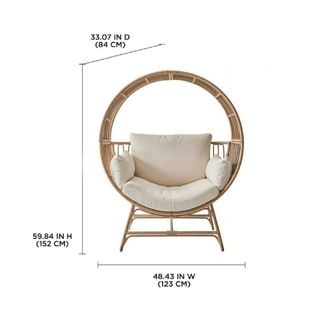 Beige Round Wicker Outdoor Egg Chair L405