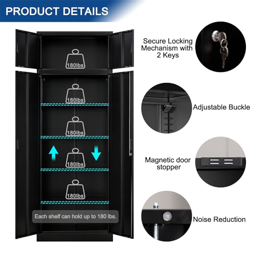 Black Lockable Steel Storage Cabinet with 2 Drawers L5945