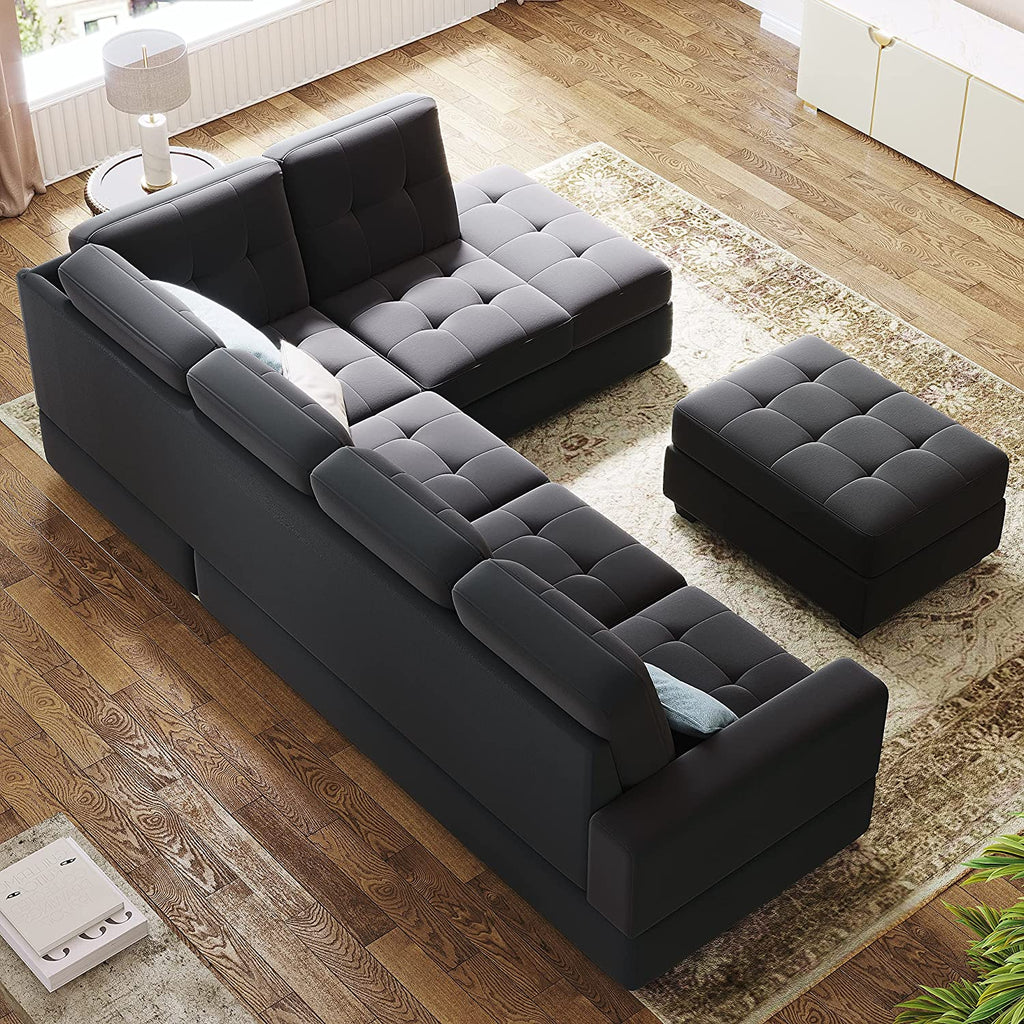 Modern Sectional Sofa with Reversible Chaise, L Shaped Couch Set with Storage Ottoman and Two Cup Holders Z938